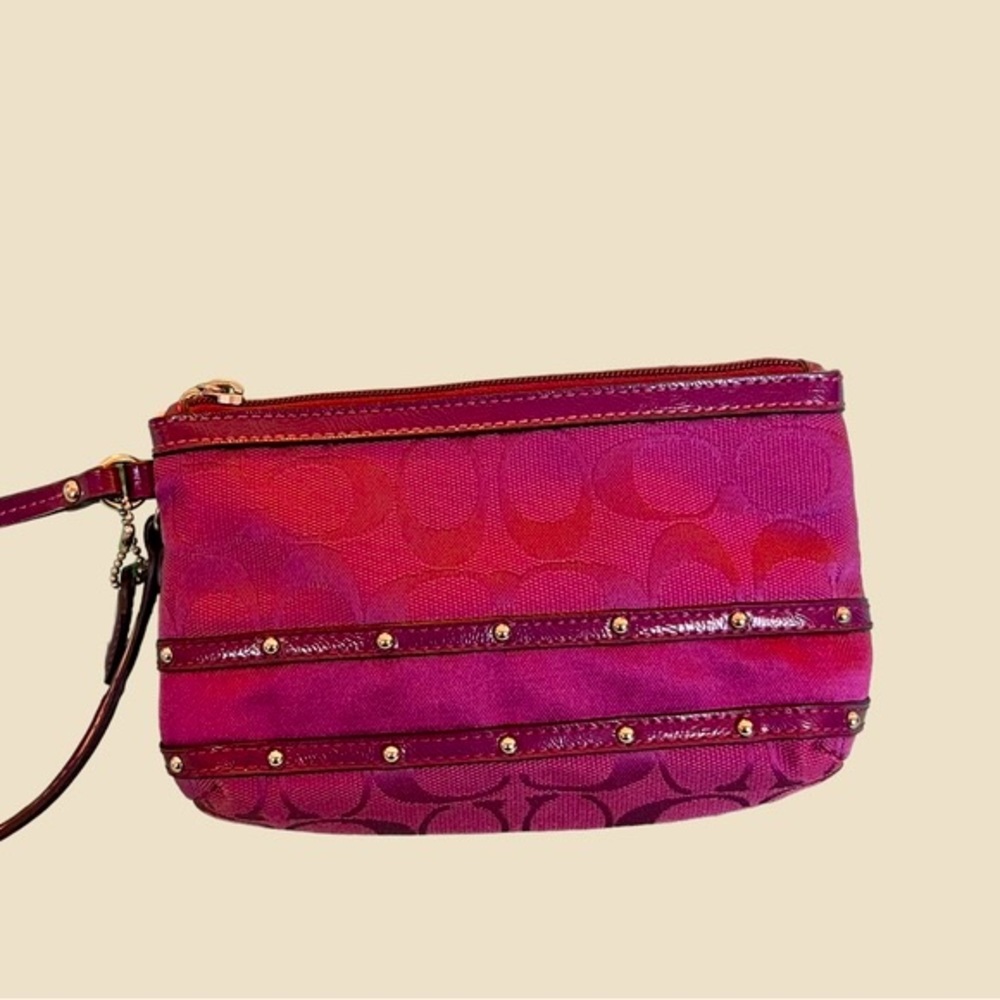 COACH Wristlet Garnet Red Gold Tone Hardware Signature Logo